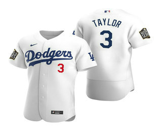Men Los Angeles Dodgers #3 Chris Taylor White 2020 World Series Authentic Flex Nike Jersey->los angeles dodgers->MLB Jersey